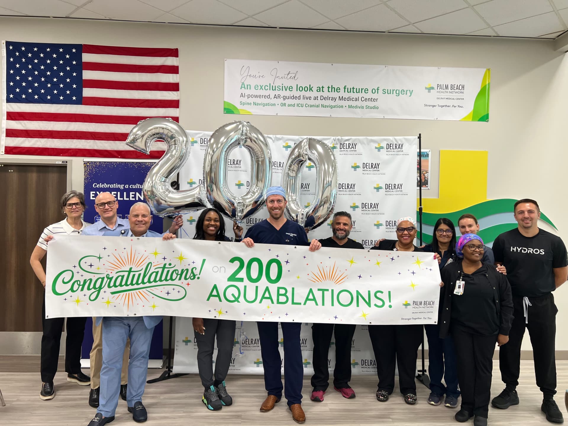 Dr. Christopher Tallman and the Delray Medical Center team celebrating 200 Aquablation surgeries